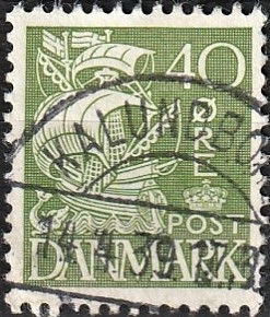 FRIMÆRKER DANMARK | 1933 - AFA 208 - Karavel 40 øre grøn Type I - Lux Stemplet "KALUNDBORG"